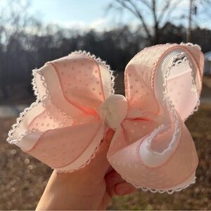Pink Polka Dot boutique style hair bow for babies/kids handmade